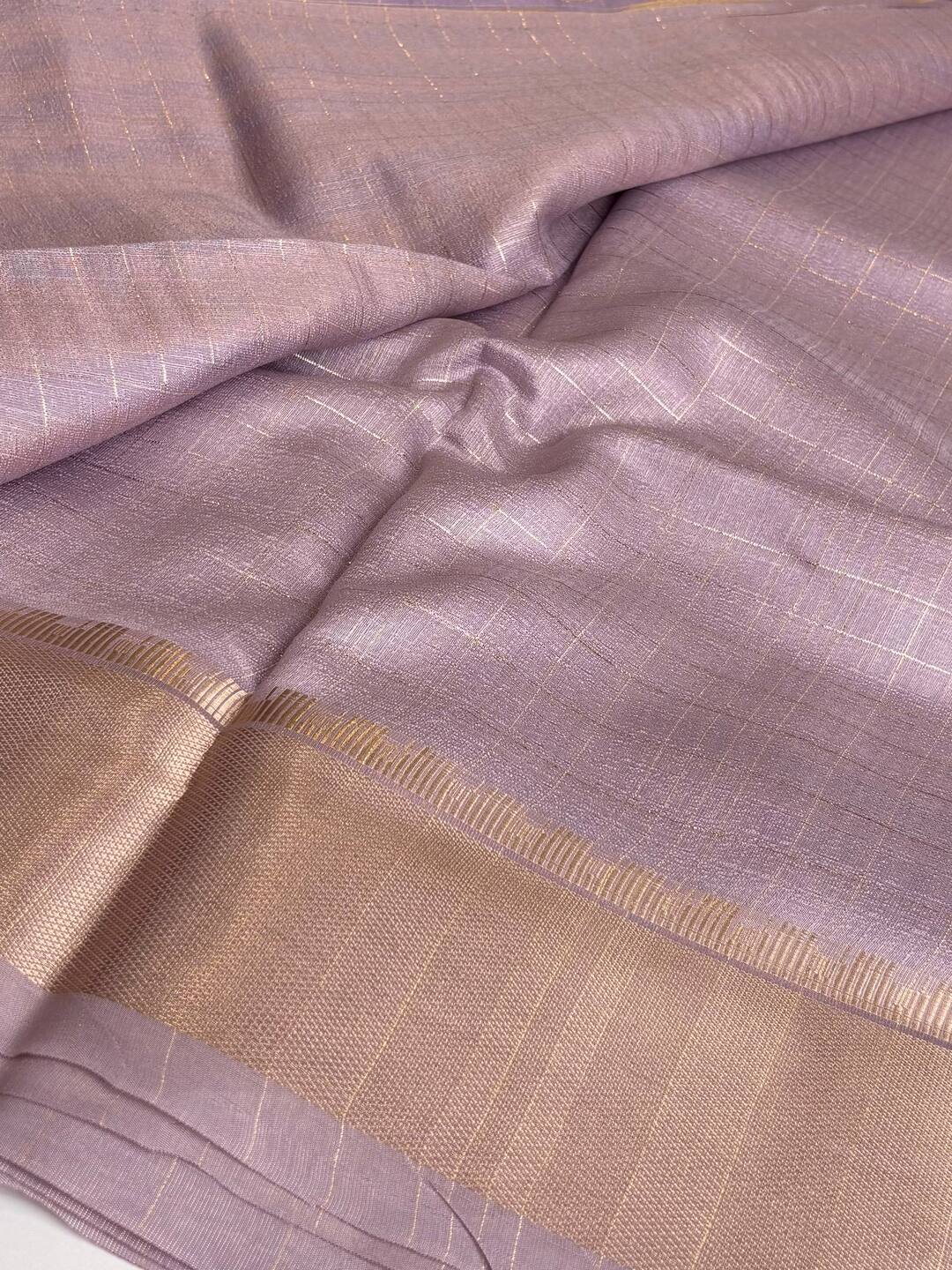 Lavender Purple Checked Soft Cotton Saree