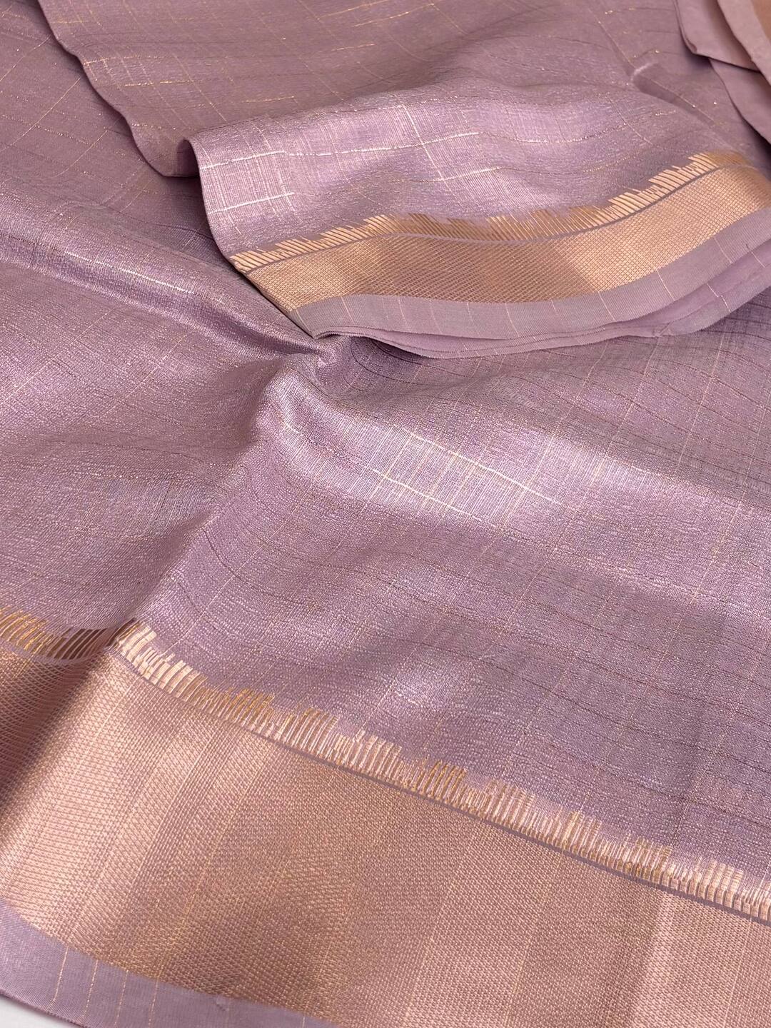 Lavender Purple Checked Soft Cotton Saree