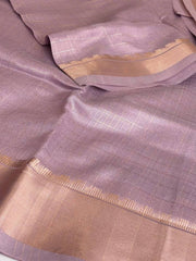 Lavender Purple Checked Soft Cotton Saree