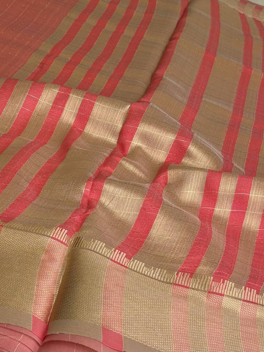Coral Pink Checked Soft Cotton Saree