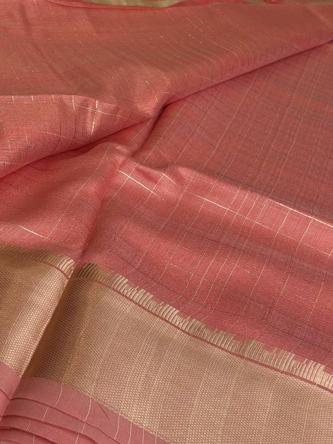 Coral Pink Checked Soft Cotton Saree