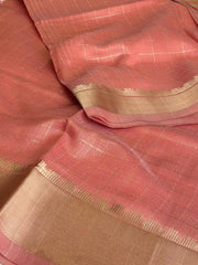 Coral Pink Checked Soft Cotton Saree