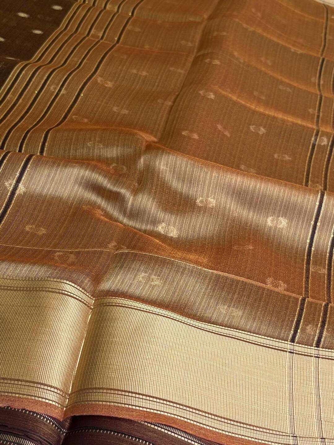 Dark Brown Tissue Cotton Silk Saree