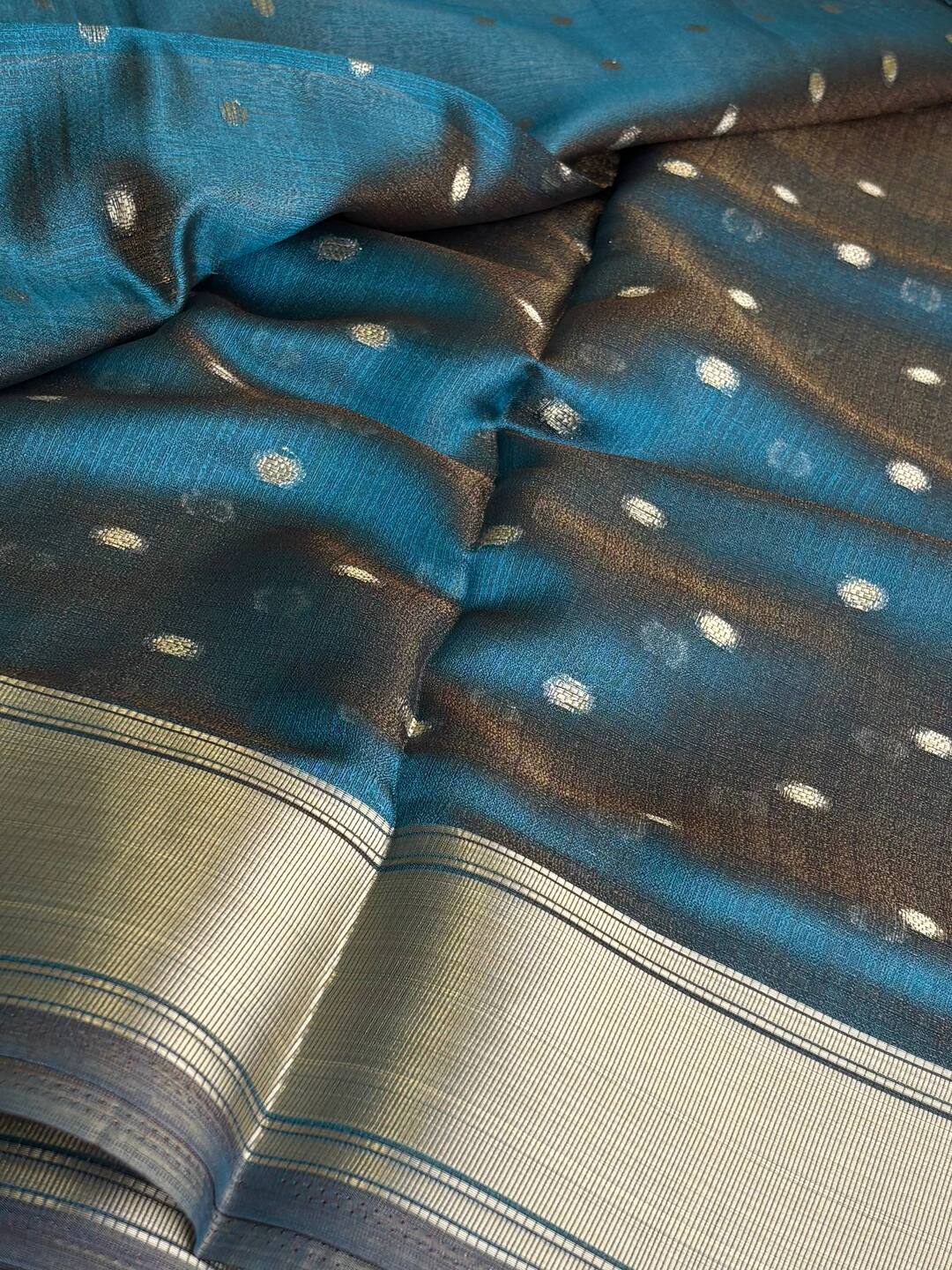 Teal Blue Tissue Silk Saree