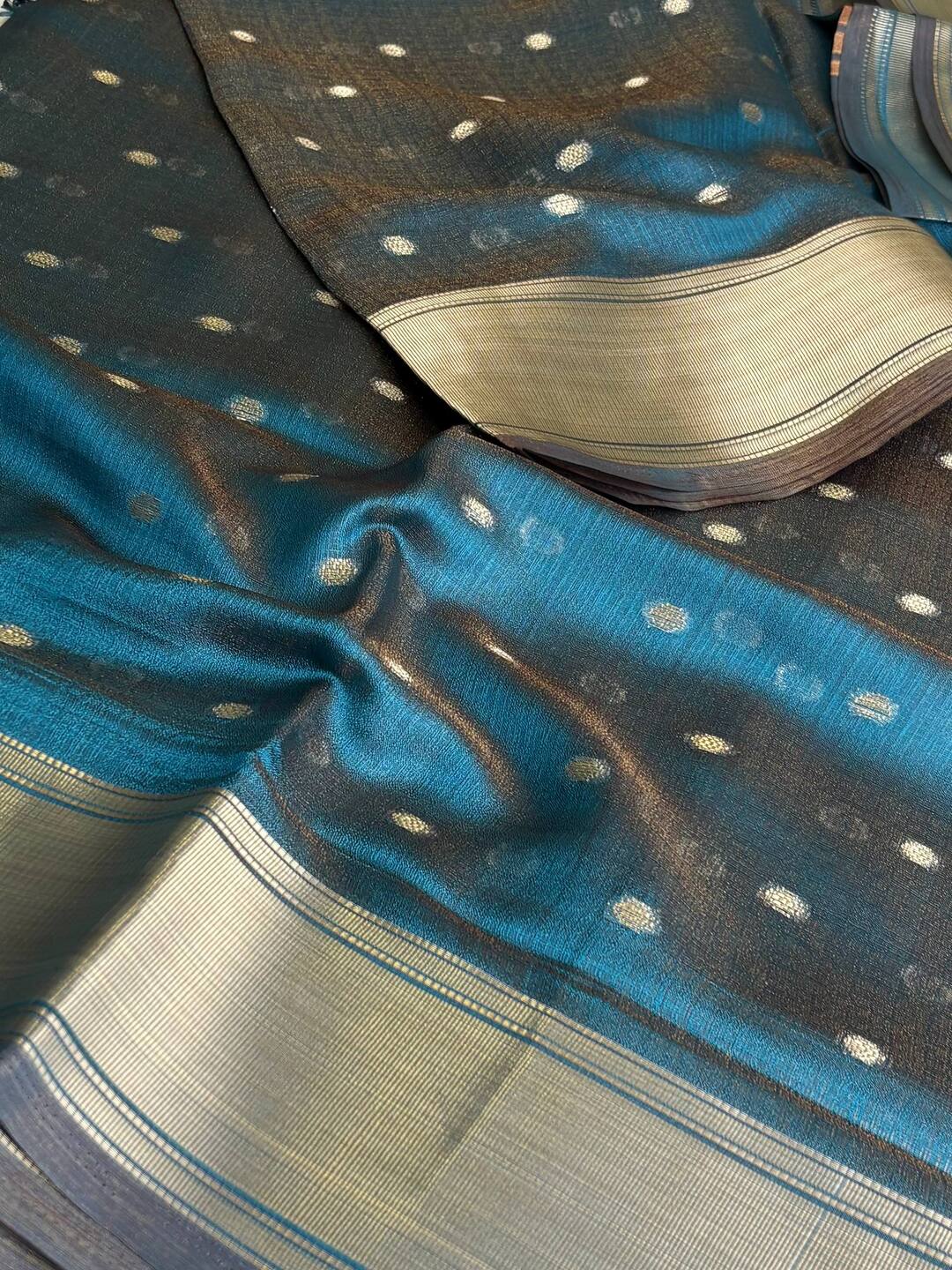 Teal Blue Tissue Silk Saree