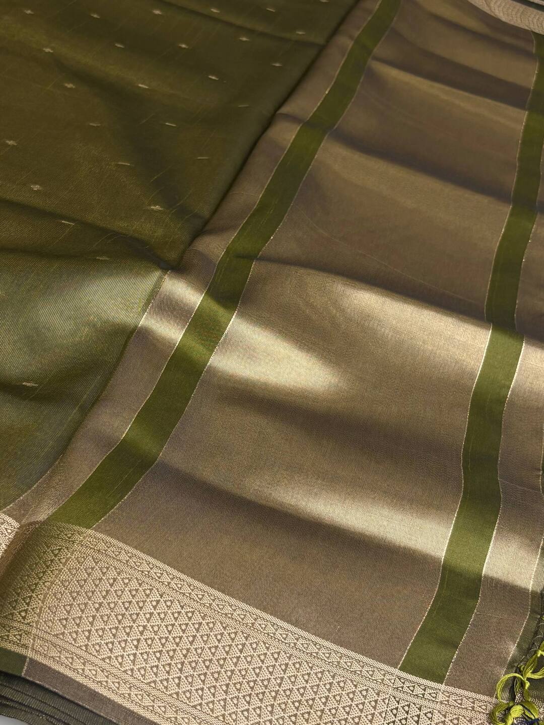 Olive Green Tissue Silk Saree