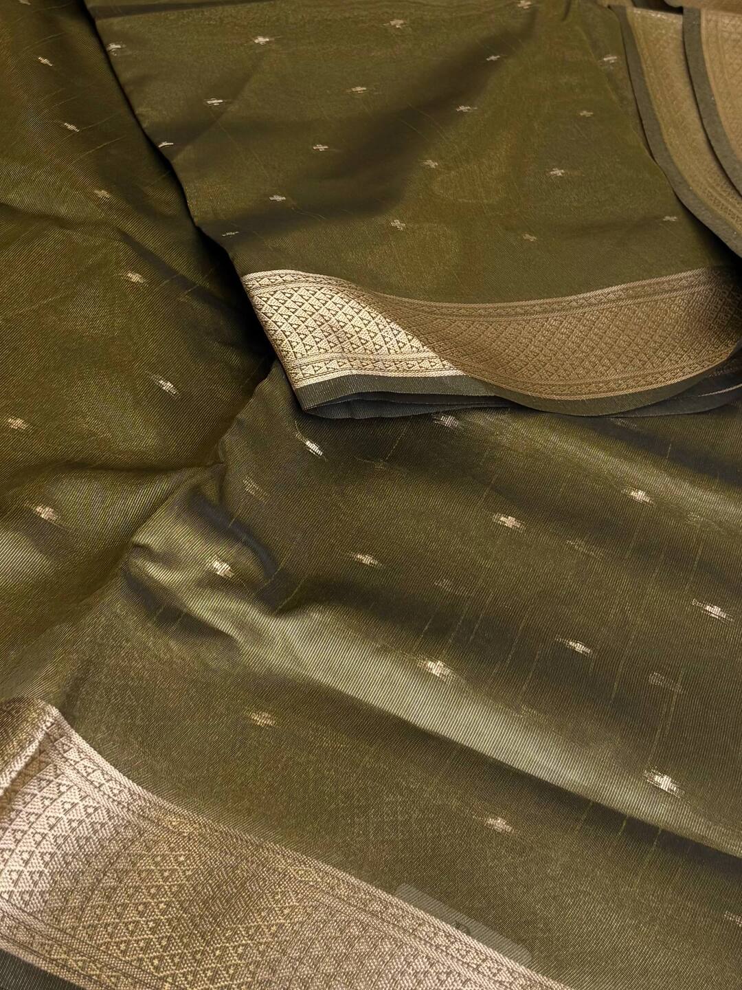 Olive Green Tissue Silk Saree