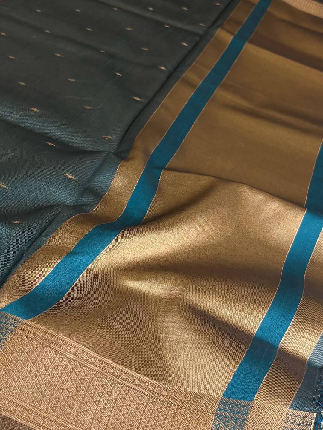 Teal Blue Tissue Silk Saree