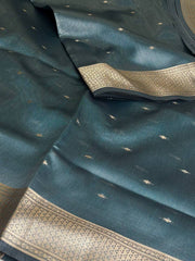 Teal Blue Tissue Silk Saree
