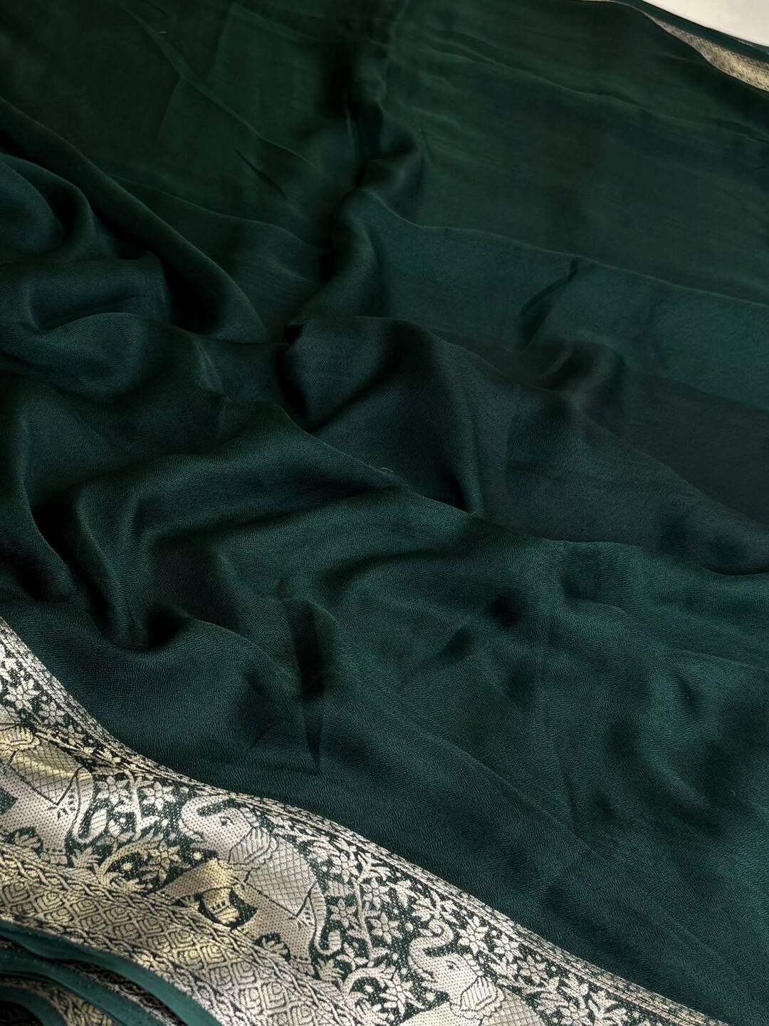 Emerald Green with Pink Blouse Chiffon Saree