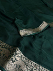 Emerald Green with Pink Blouse Chiffon Saree