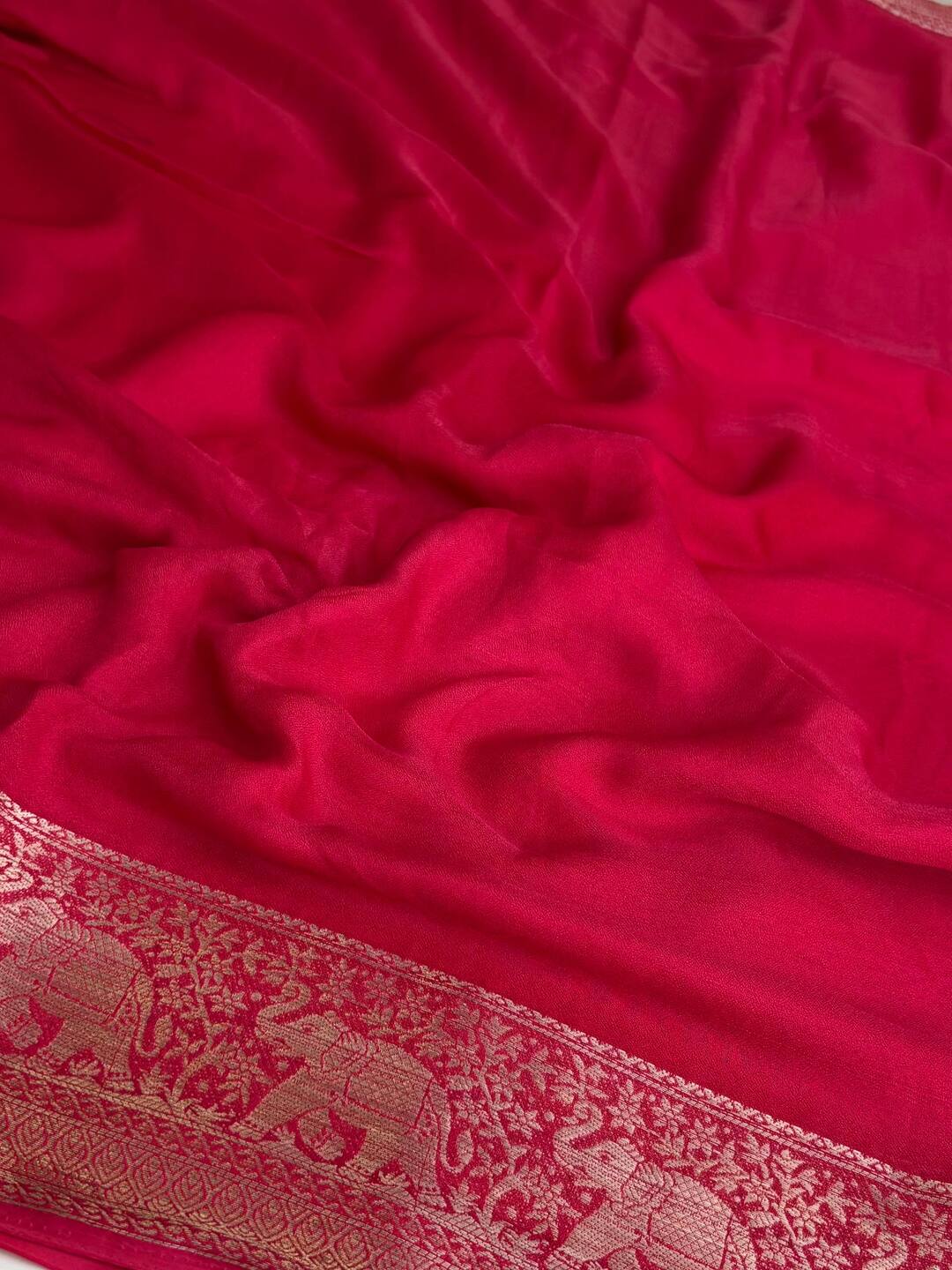 Hot Pink Chiffon Saree