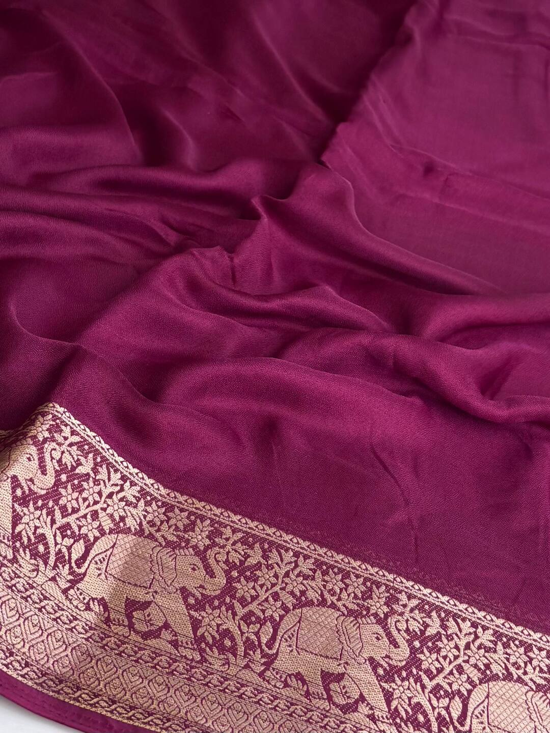 Plum Purple with Green Blouse Chiffon Saree