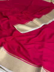 Hot Pink Chiffon Silk Saree