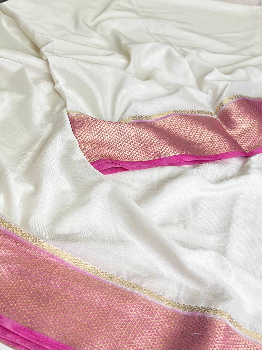 Off White Chiffon Silk Saree