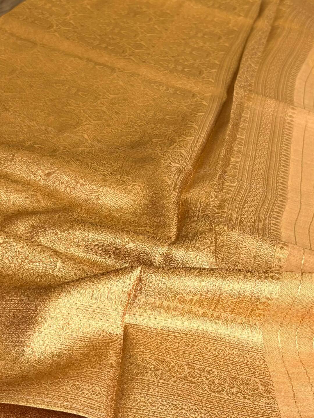 Golden Bronze Banaras Semi Tissue Silk Saree