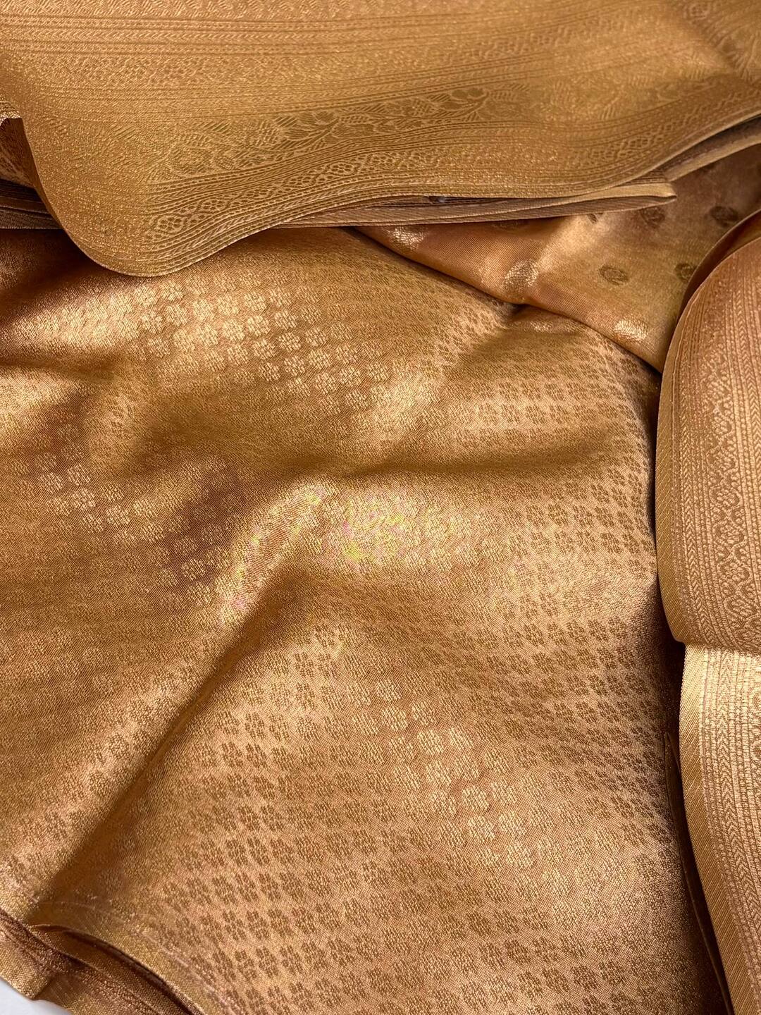 Golden Bronze Banaras Semi Tissue Silk Saree