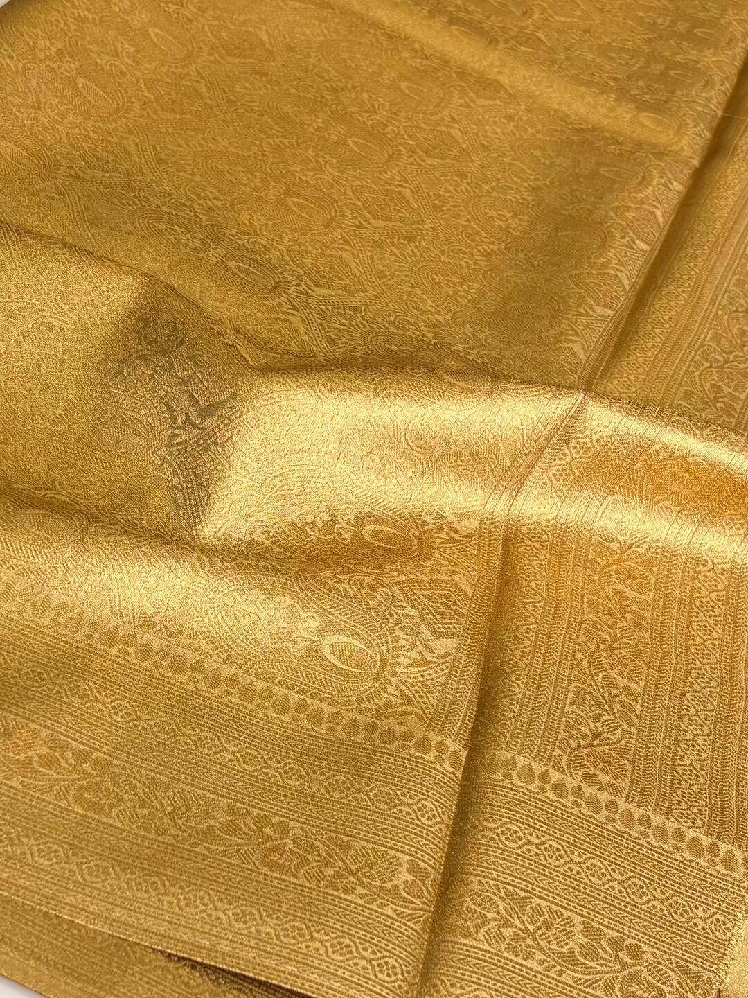 Golden Green Banaras Semi Tissue Silk Saree