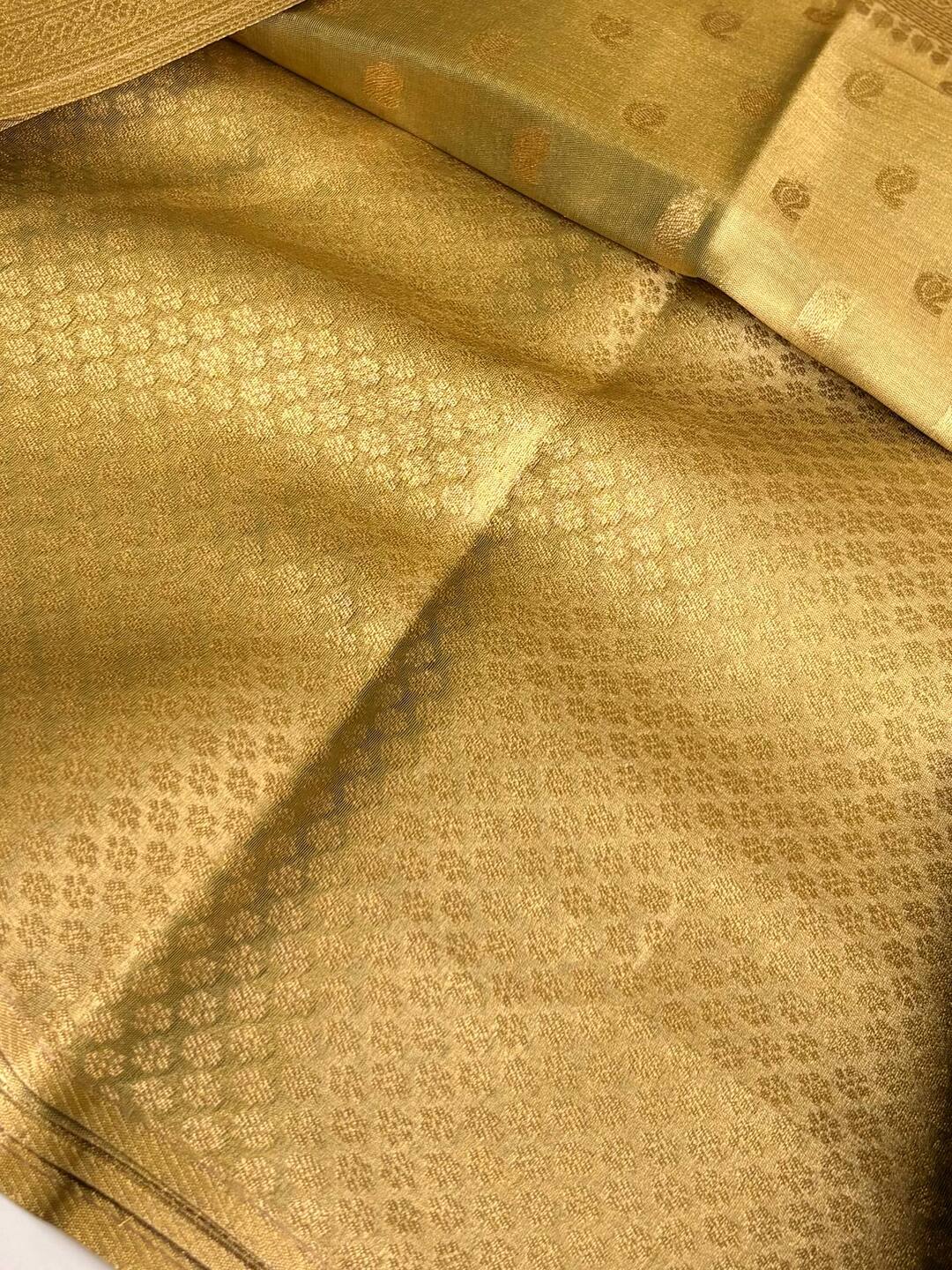 Golden Green Banaras Semi Tissue Silk Saree