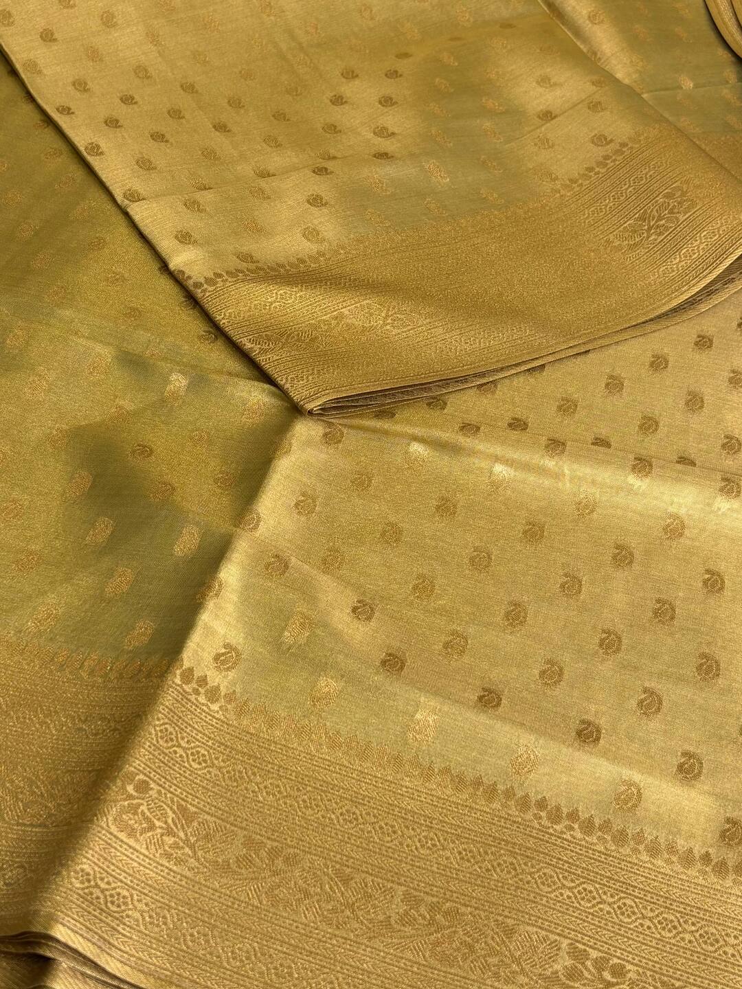 Golden Green Banaras Semi Tissue Silk Saree