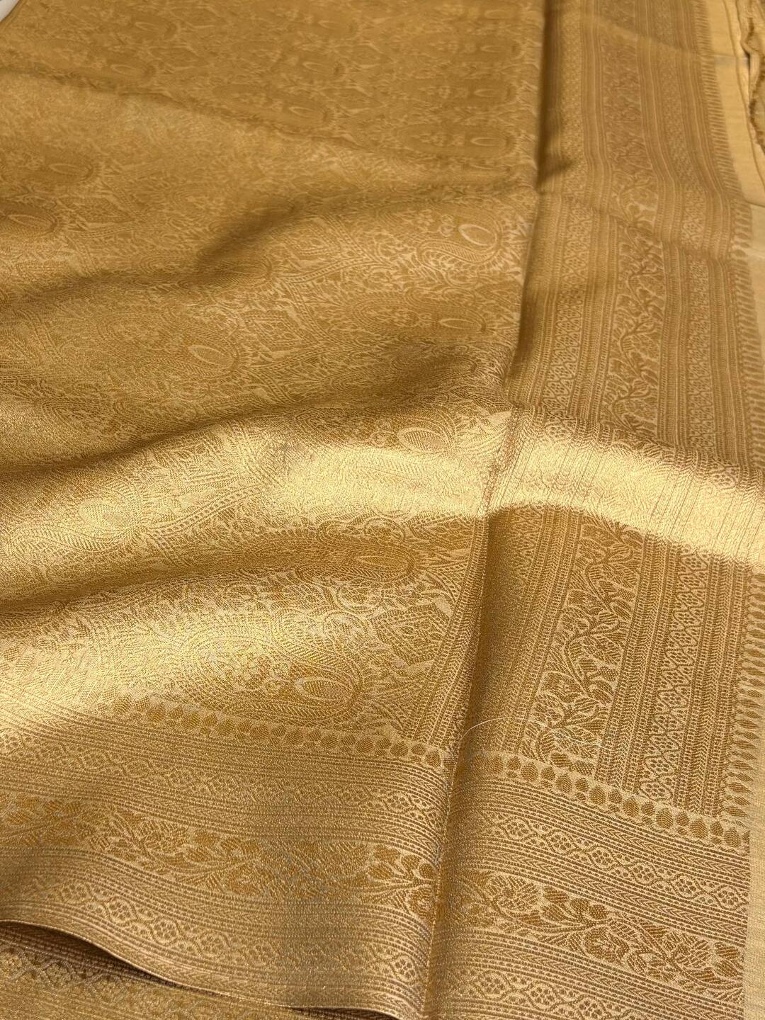 Golden Green Banaras Semi Tissue Silk Saree