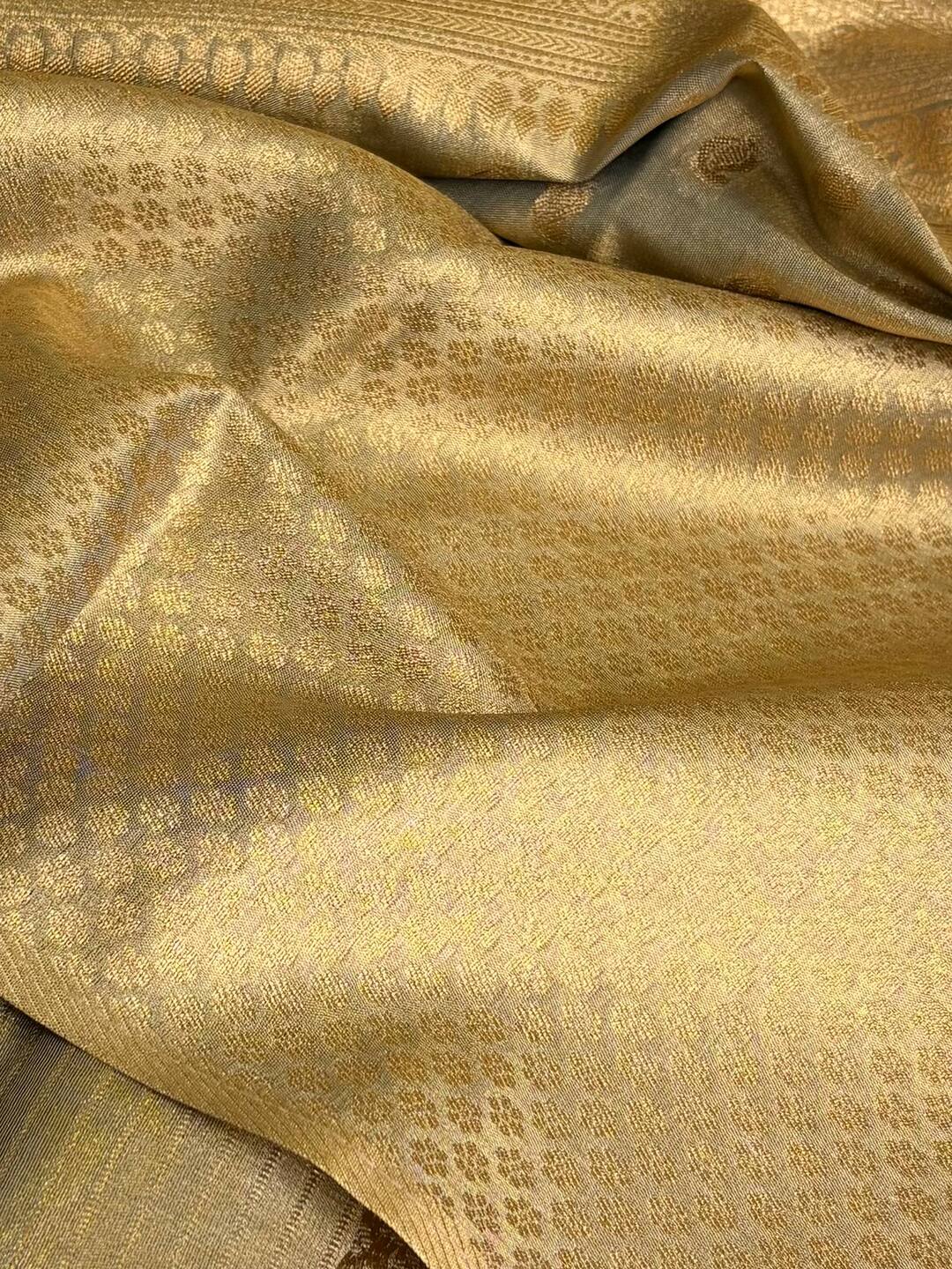 Golden Green Banaras Semi Tissue Silk Saree