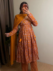 Mustard Orange Kurti Cotton Suit