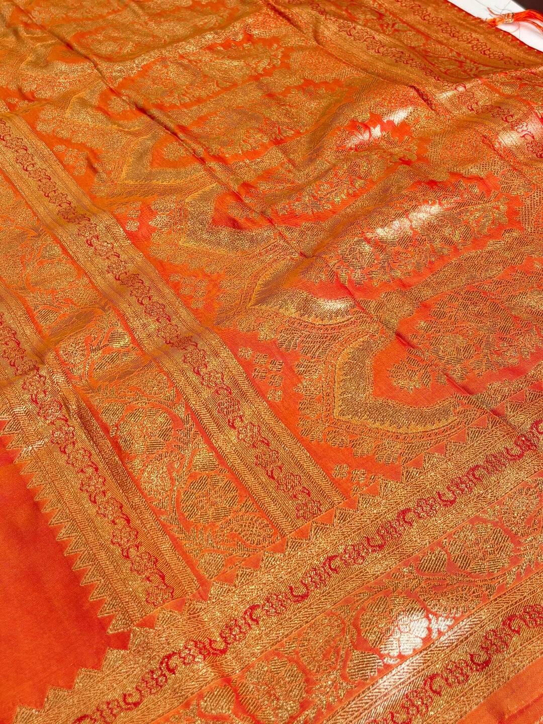 Golden Orange Cotton Silk Saree