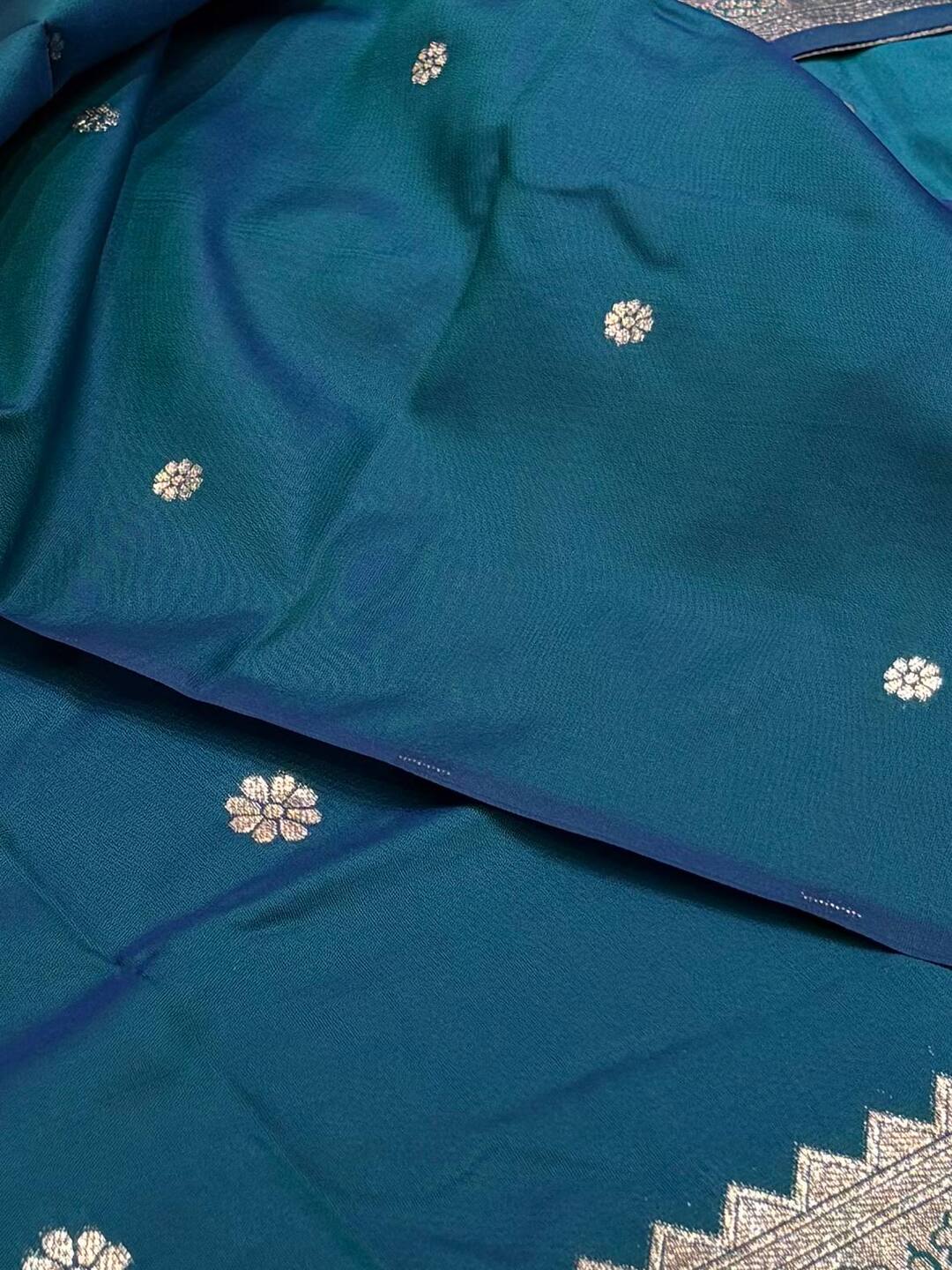 Peacock Blue Cotton Silk Saree