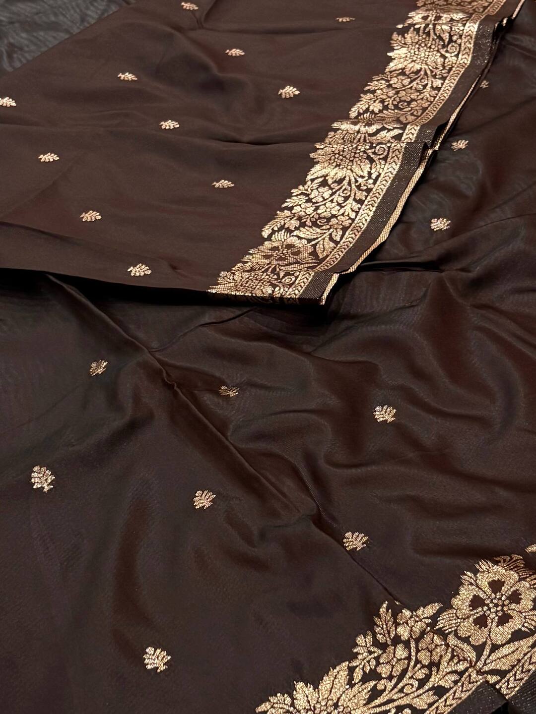 Dark Brown Cotton Silk Saree
