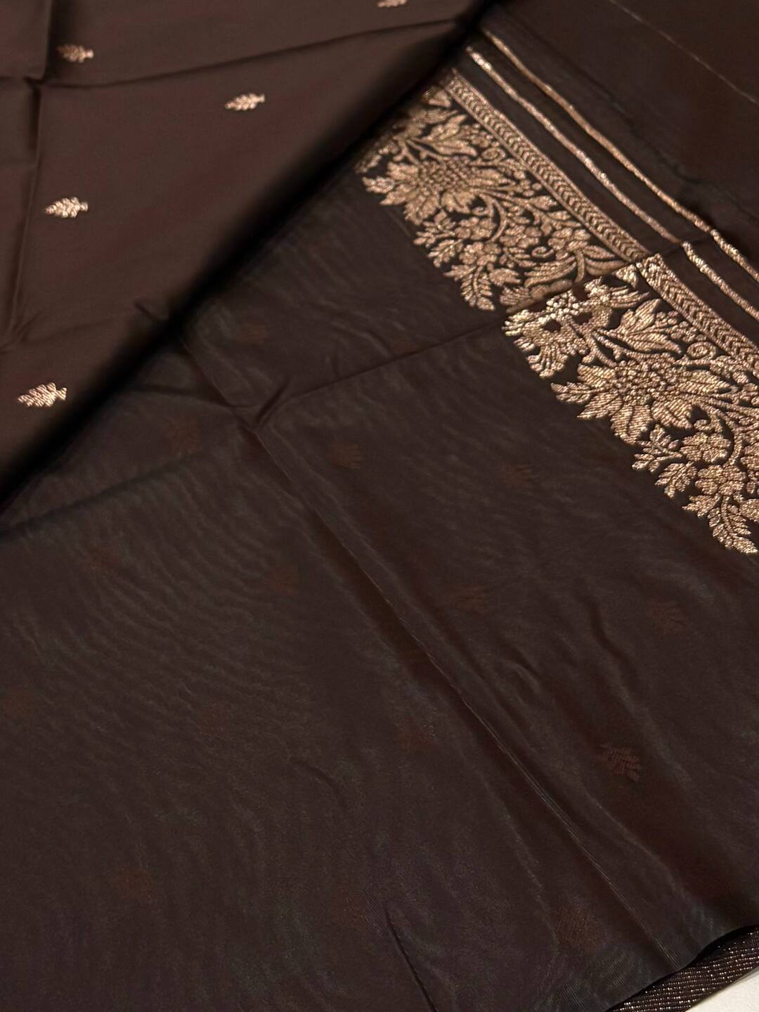 Dark Brown Cotton Silk Saree