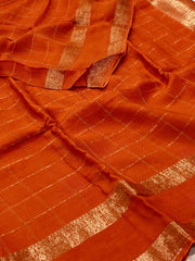 Orange Checked Chiffon Saree