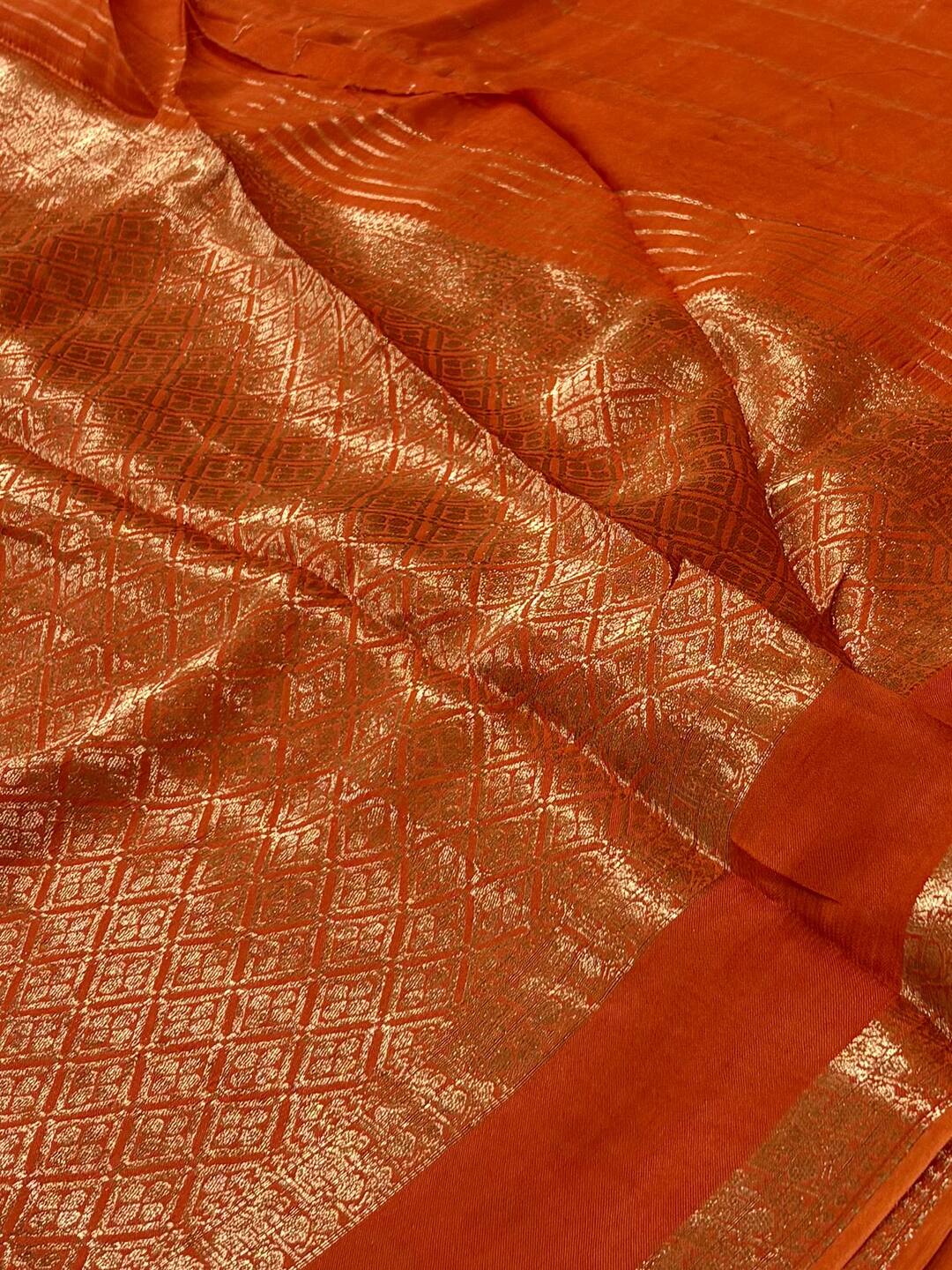 Orange Checked Chiffon Saree