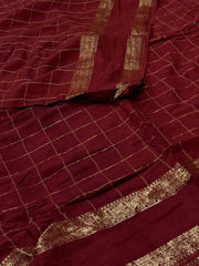 Maroon Checked Chiffon Saree