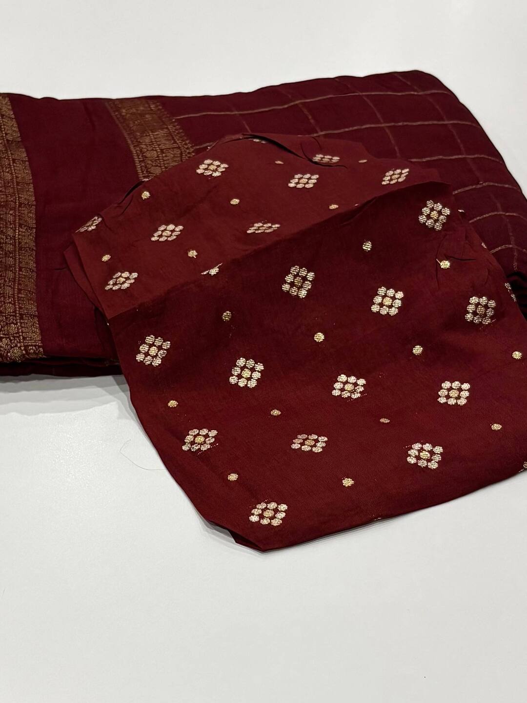 Maroon Checked Chiffon Saree