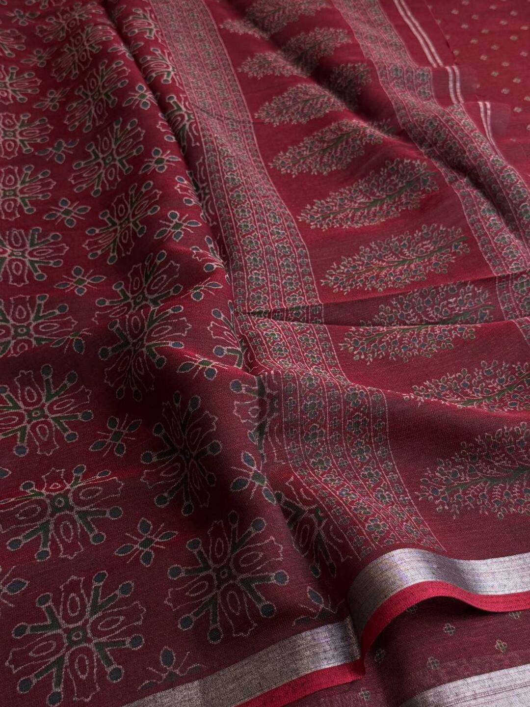 Maroon Printed Soft Cotton Saree