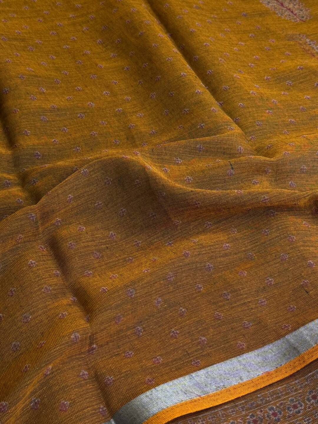 Mustard Printed Soft Cotton Saree