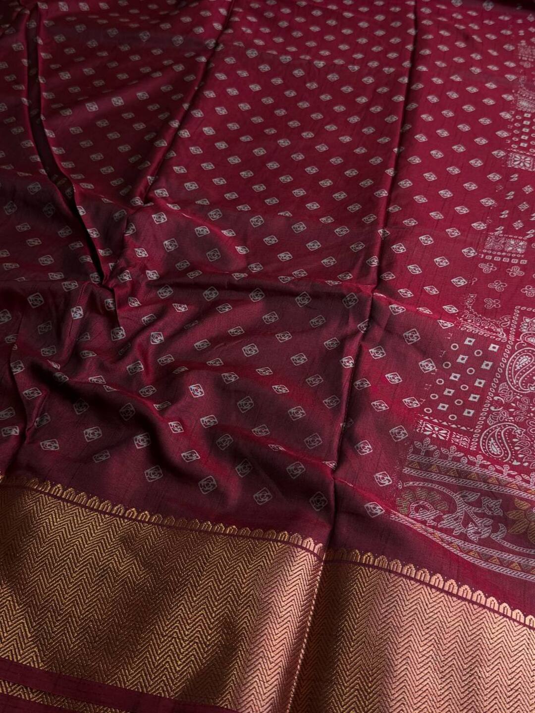 Maroon Printed Floral Chiffon Saree