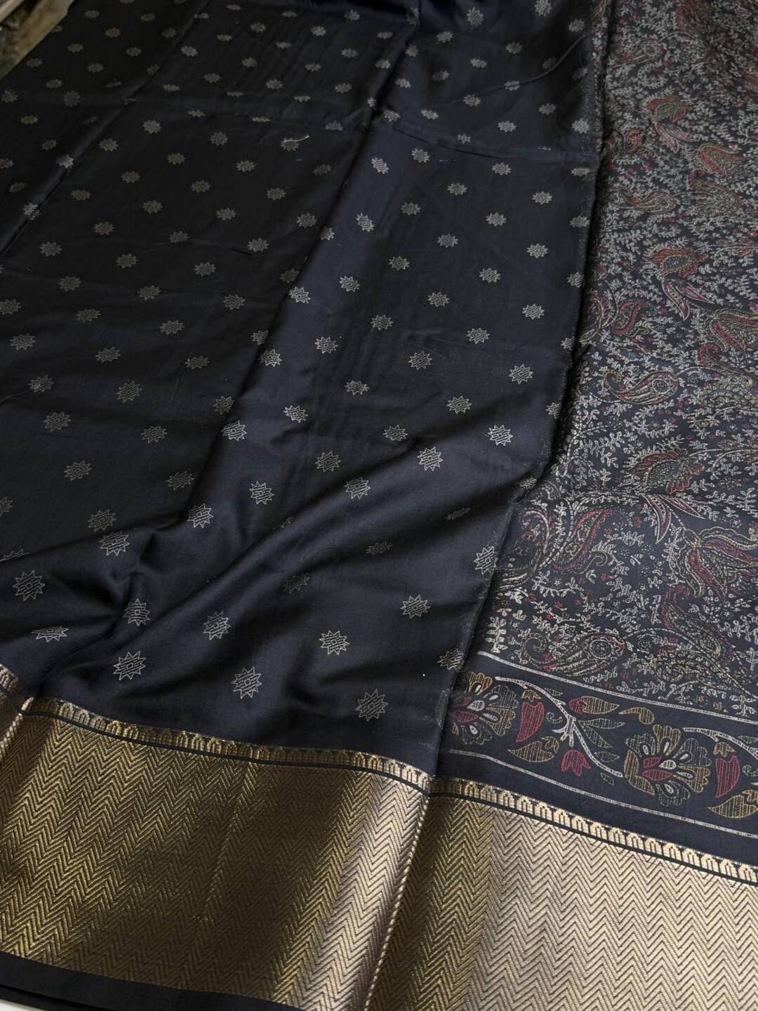 Black Printed Floral Chiffon Saree