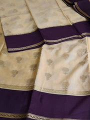Cream With Purple Border Chiffon Cotton Silk Saree
