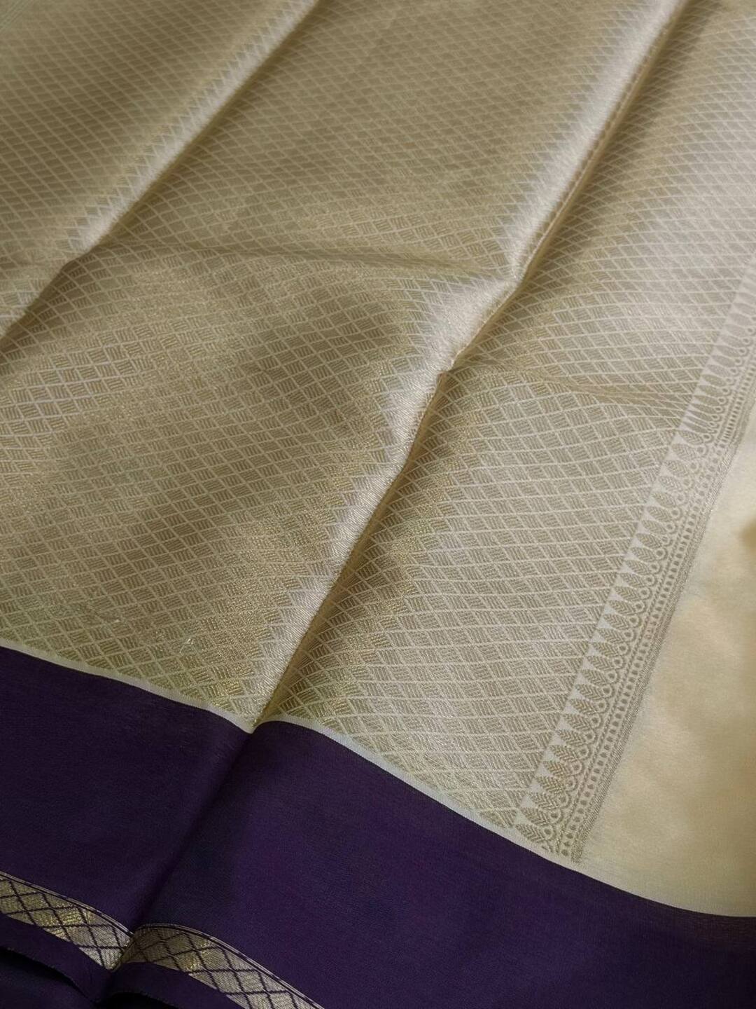 Cream With Purple Border Chiffon Cotton Silk Saree