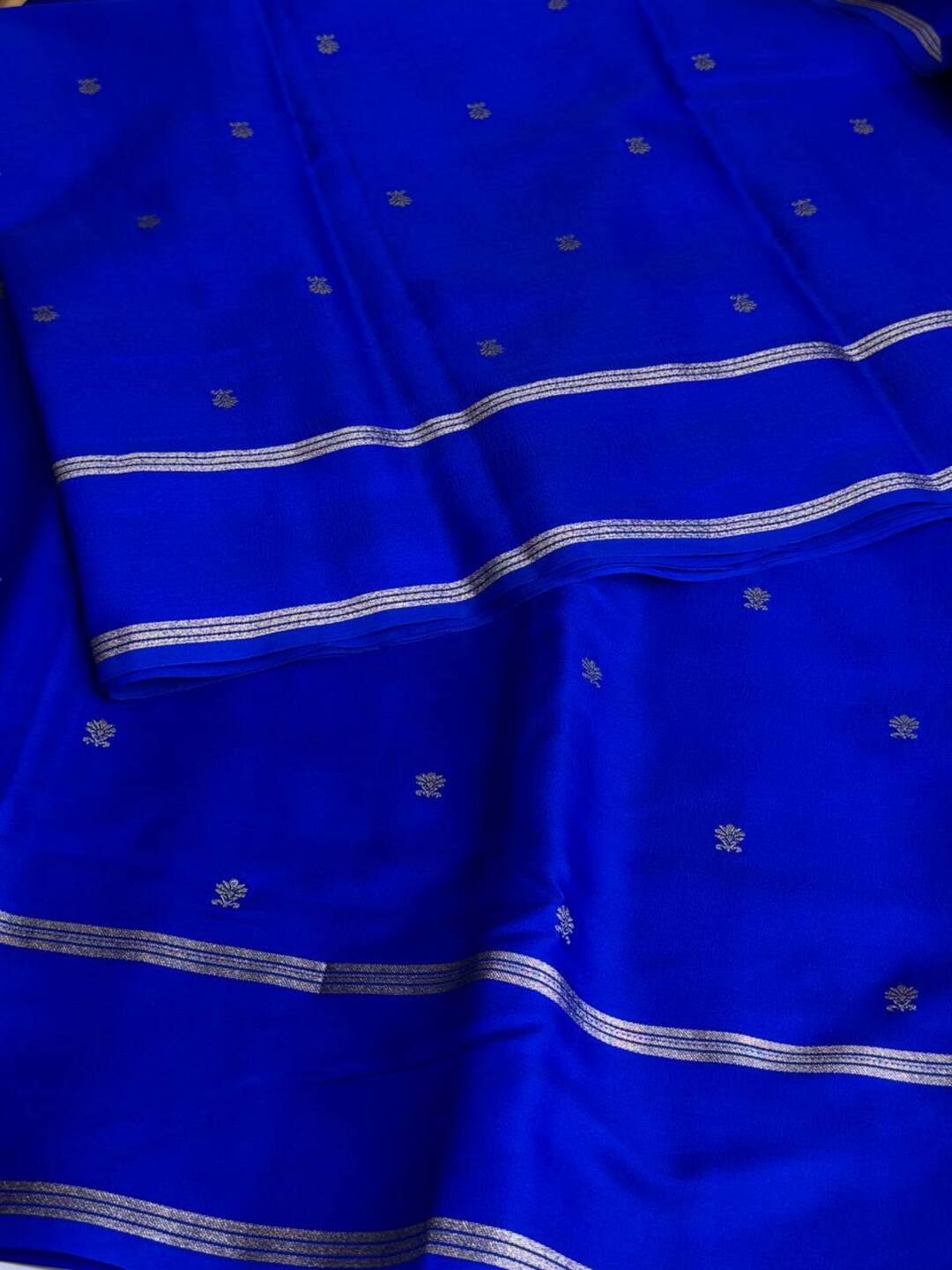 Royal Blue Chiffon Cotton Silk Saree