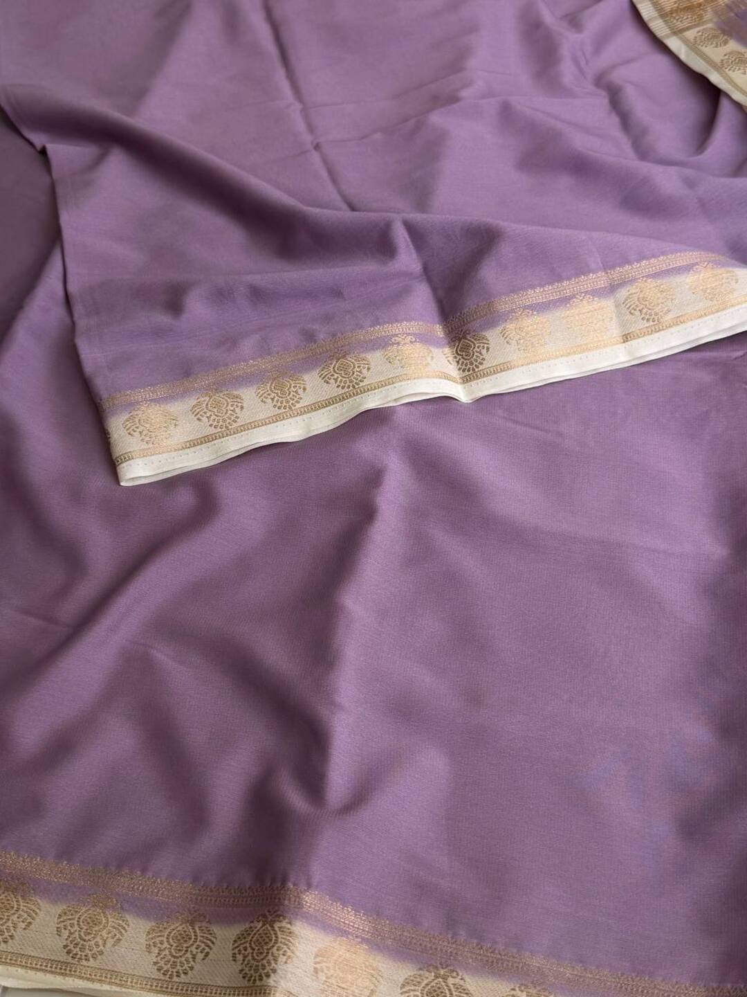 Lavender Purple Semi Mysore Chiffon Saree