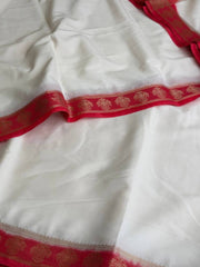 Pure White Semi Mysore Chiffon Saree