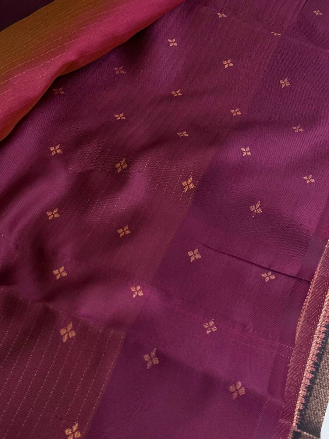 Golden Pink Checked Cotton Silk Saree