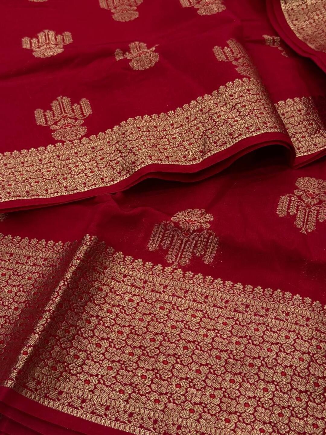 Cherry Red Banaras Cotton Silk Saree