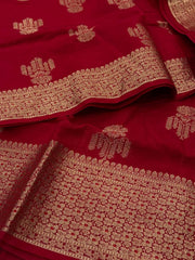 Cherry Red Banaras Cotton Silk Saree