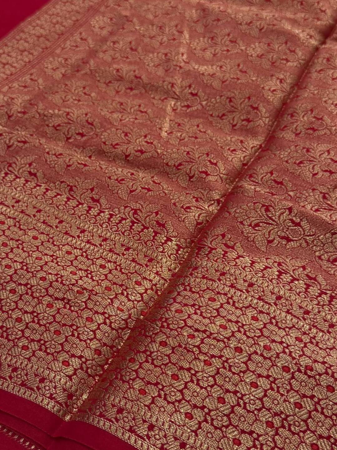 Cherry Red Banaras Cotton Silk Saree