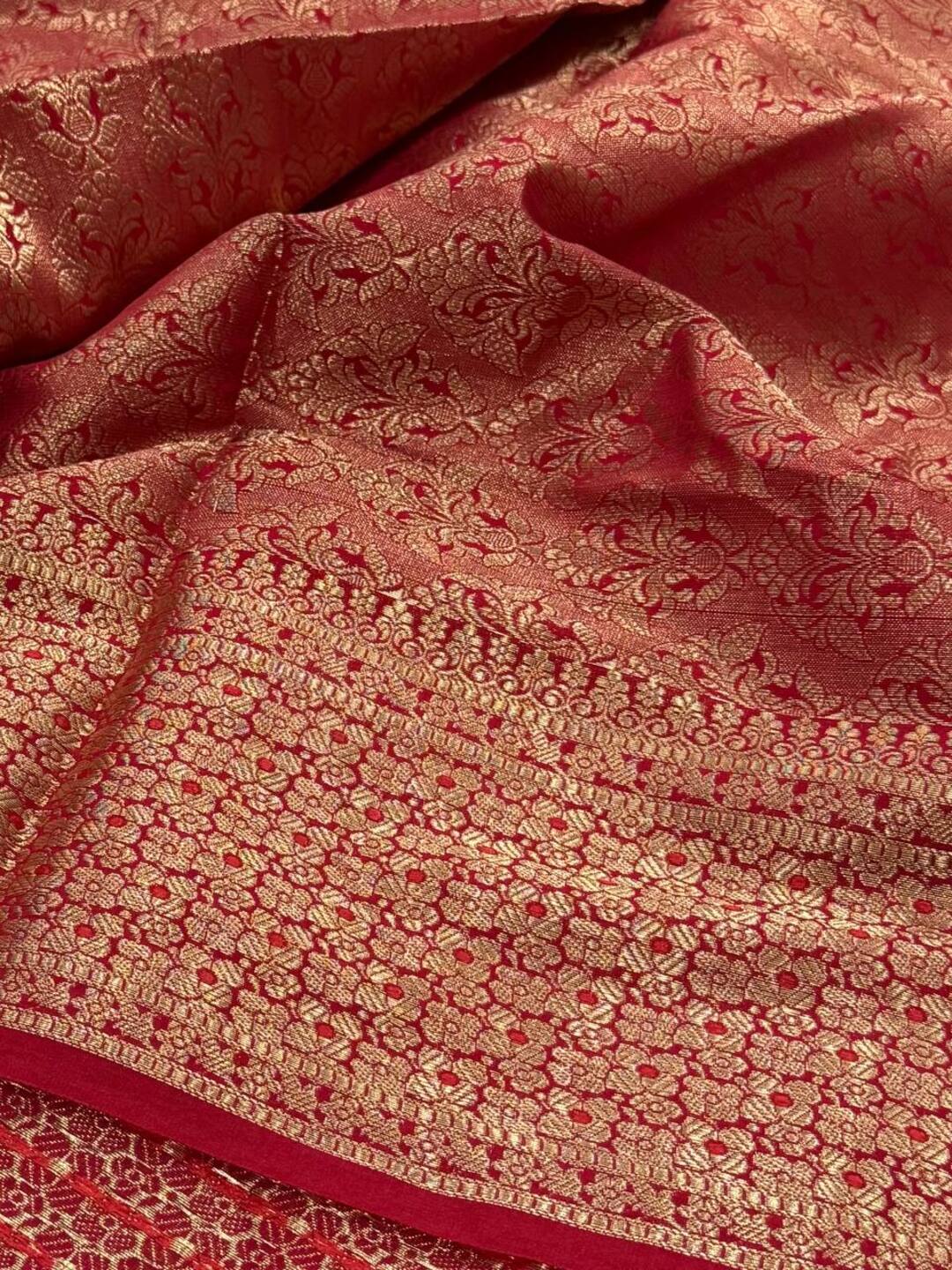 Cherry Red Banaras Cotton Silk Saree