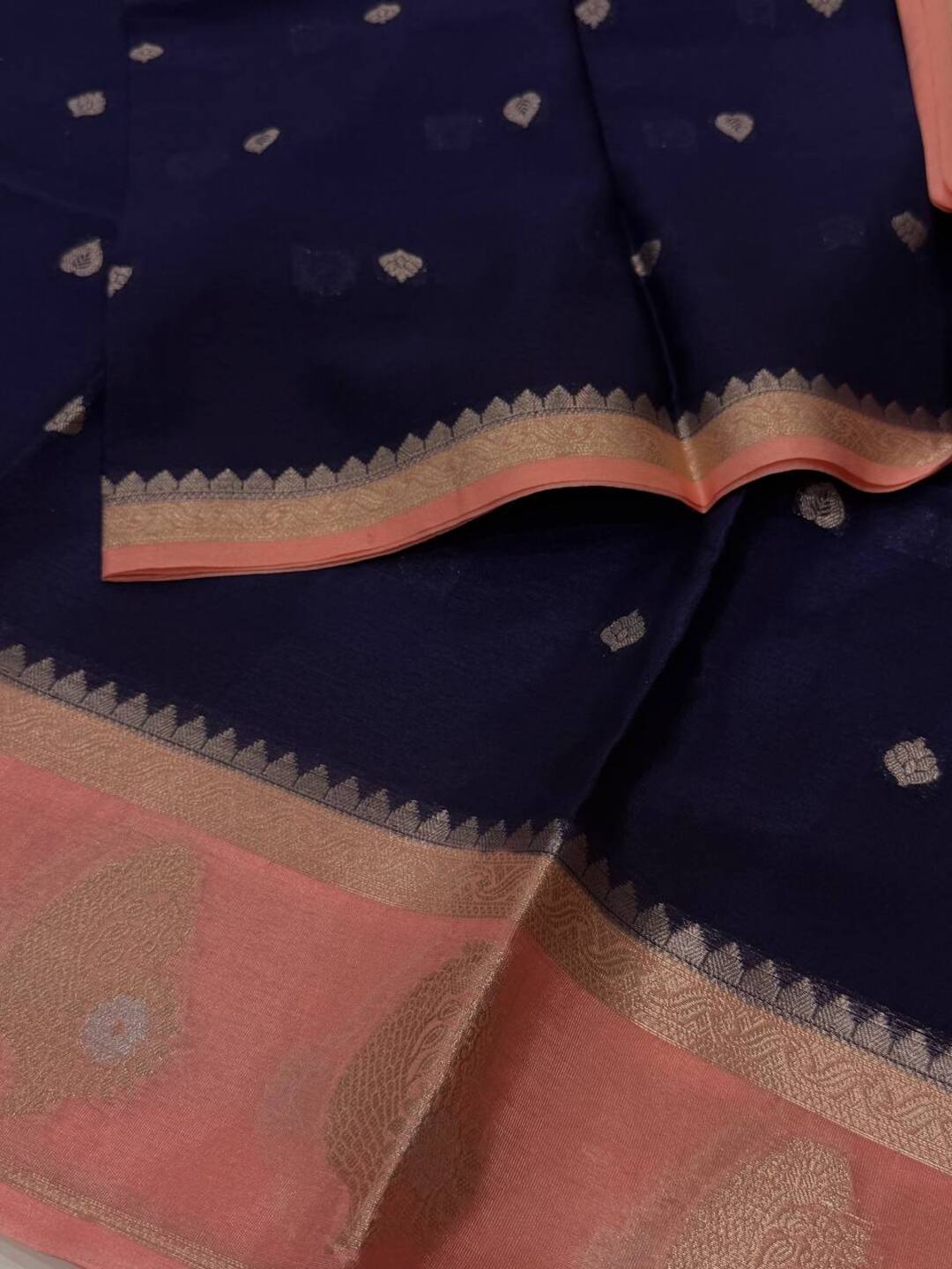 Navy Blue Banaras Cotton Saree